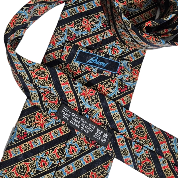 BRIONI Black/Blue Striped Geometric Silk LUXURY Tie HANDMADE ITALY - Picture 3 of 5